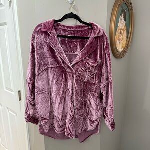 We the Free Free People Peyton Velvet Pullover Purple Long Sleeve Top-Lg